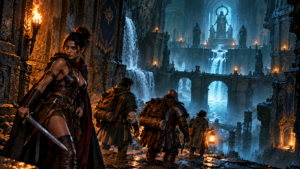 Kingsmark - Beautiful Female Warrior and Companions - Dungeon TTRPG- Fantasy TTRPG