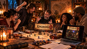 Kingsmark - Friends Playing TTRPG - Game Master Screen - Digital Rulebook